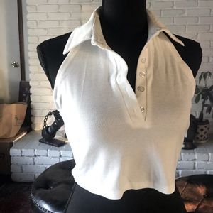 White collard crop top. S. NWOT.